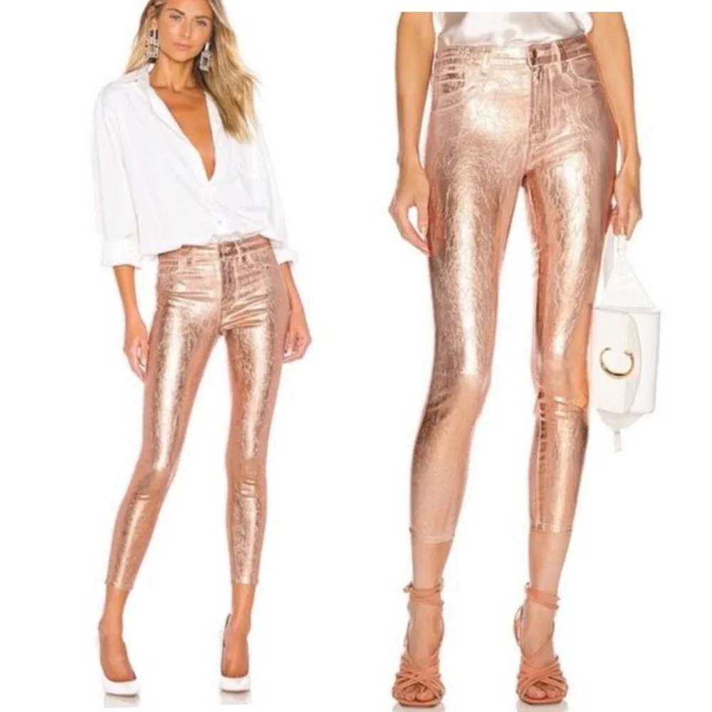 L'AGENCE Jeans Margot High Rise Skinny Gold Foil Skinny Pants 25 NWT - Picture 11 of 11